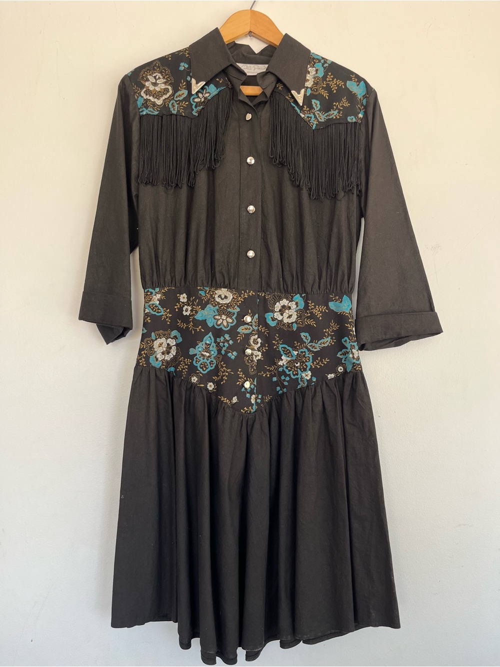 Vintage 1980’s Lilia Smitty Western Cowgirl Dress with fringe & turquoise floral